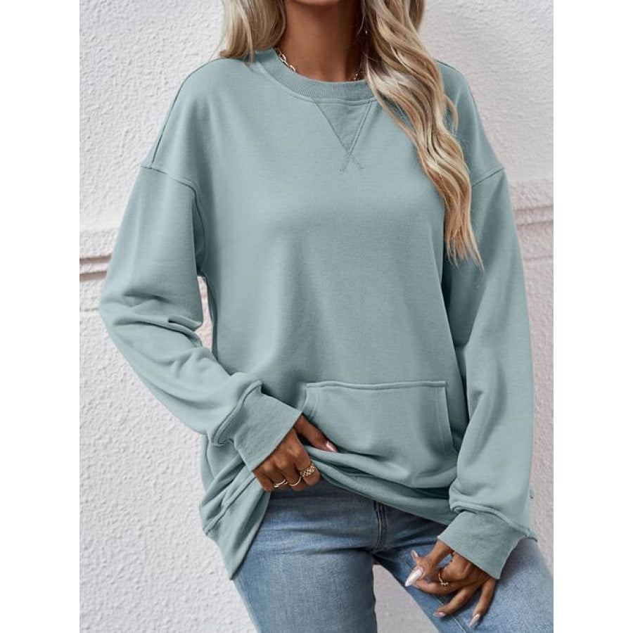 Round Neck Long Sleeve Sweatshirt Cloudy Blue / S