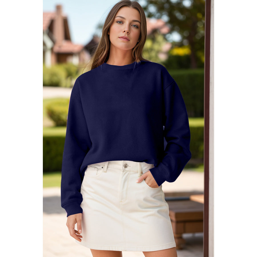 Round Neck Long Sleeve Sweatshirt Dark Navy / S Apparel and Accessories
