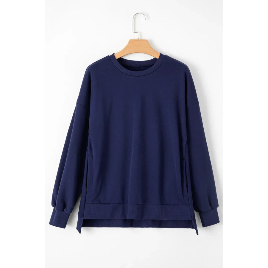 Round Neck Long Sleeve Sweatshirt Dark Navy / S Apparel and Accessories