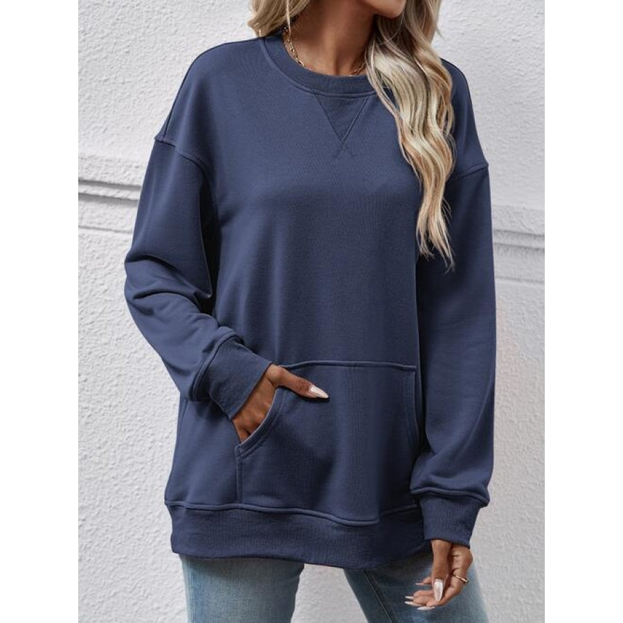 Round Neck Long Sleeve Sweatshirt Dark Navy / S