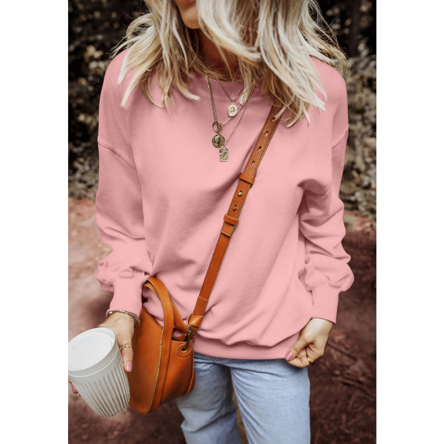 Round Neck Long Sleeve Sweatshirt Dusty Pink / S Apparel and Accessories