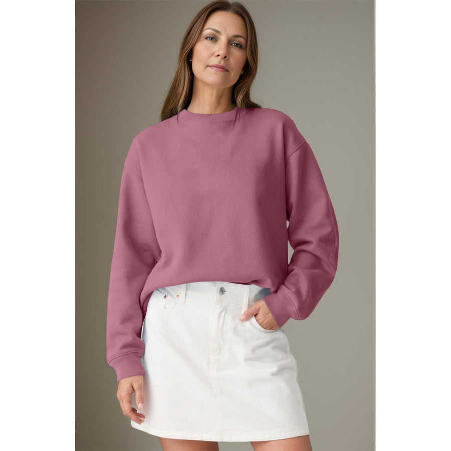 Round Neck Long Sleeve Sweatshirt Dusty Pink / S Apparel and Accessories