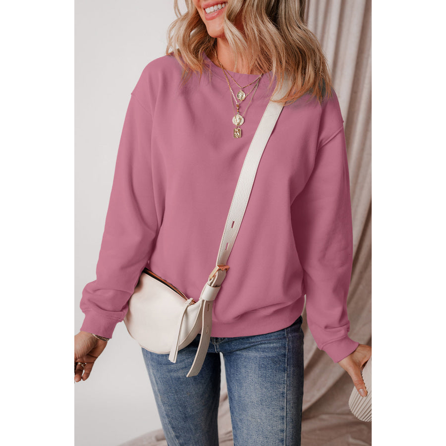 Round Neck Long Sleeve Sweatshirt Dusty Pink / S Apparel and Accessories