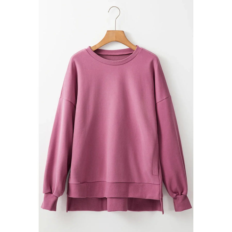 Round Neck Long Sleeve Sweatshirt Dusty Pink / S Apparel and Accessories