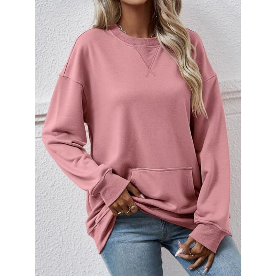 Round Neck Long Sleeve Sweatshirt Dusty Pink / S