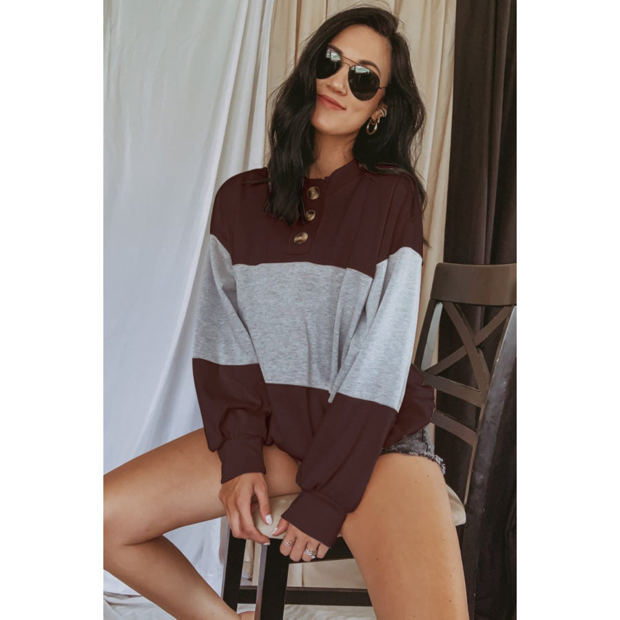 Round Neck Long Sleeve Sweatshirt Gray / S Apparel and Accessories