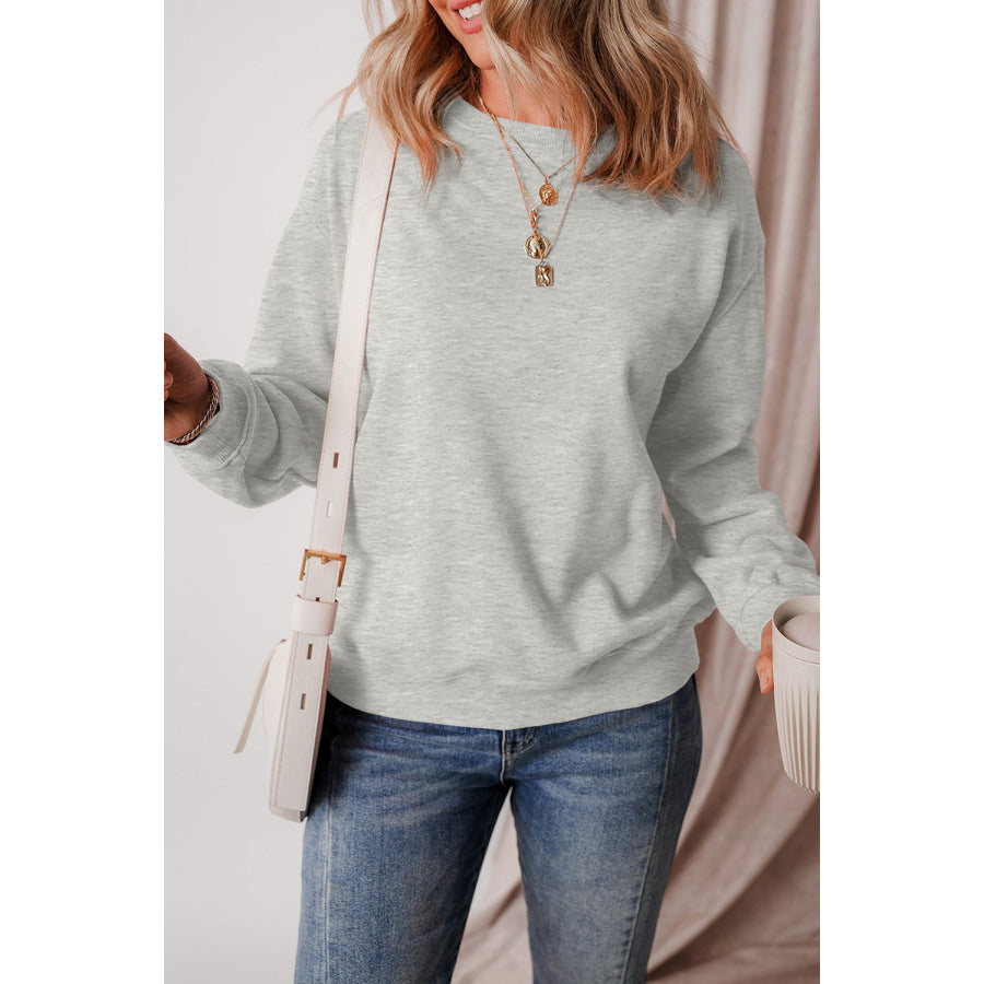 Round Neck Long Sleeve Sweatshirt Gray / S Apparel and Accessories