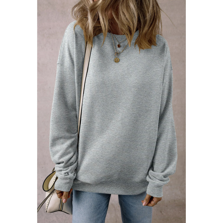 Round Neck Long Sleeve Sweatshirt Gray / S Apparel and Accessories