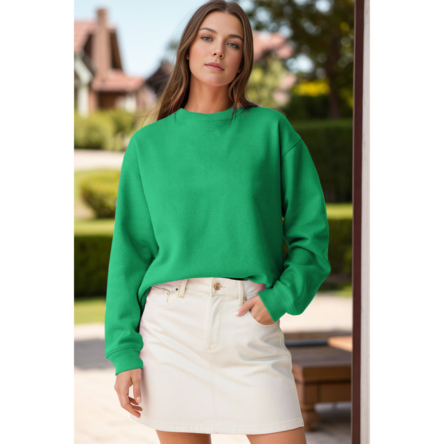 Round Neck Long Sleeve Sweatshirt Green / S Apparel and Accessories