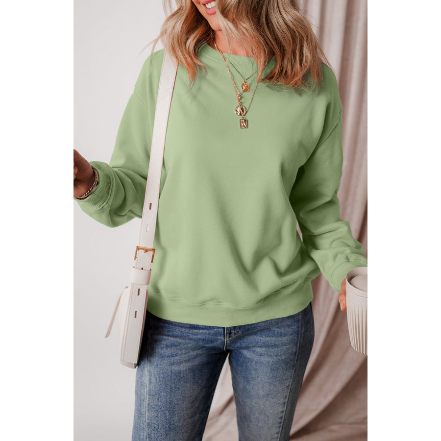 Round Neck Long Sleeve Sweatshirt Gum Leaf / S Apparel and Accessories