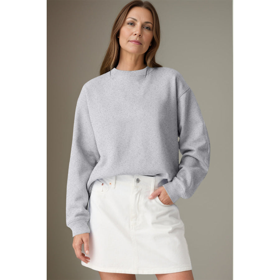 Round Neck Long Sleeve Sweatshirt Light Gray / S Apparel and Accessories