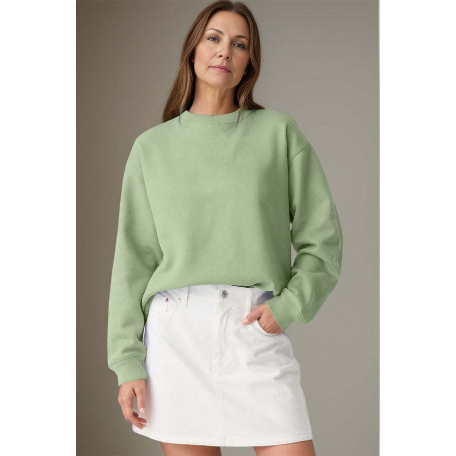 Round Neck Long Sleeve Sweatshirt Light Green / S Apparel and Accessories