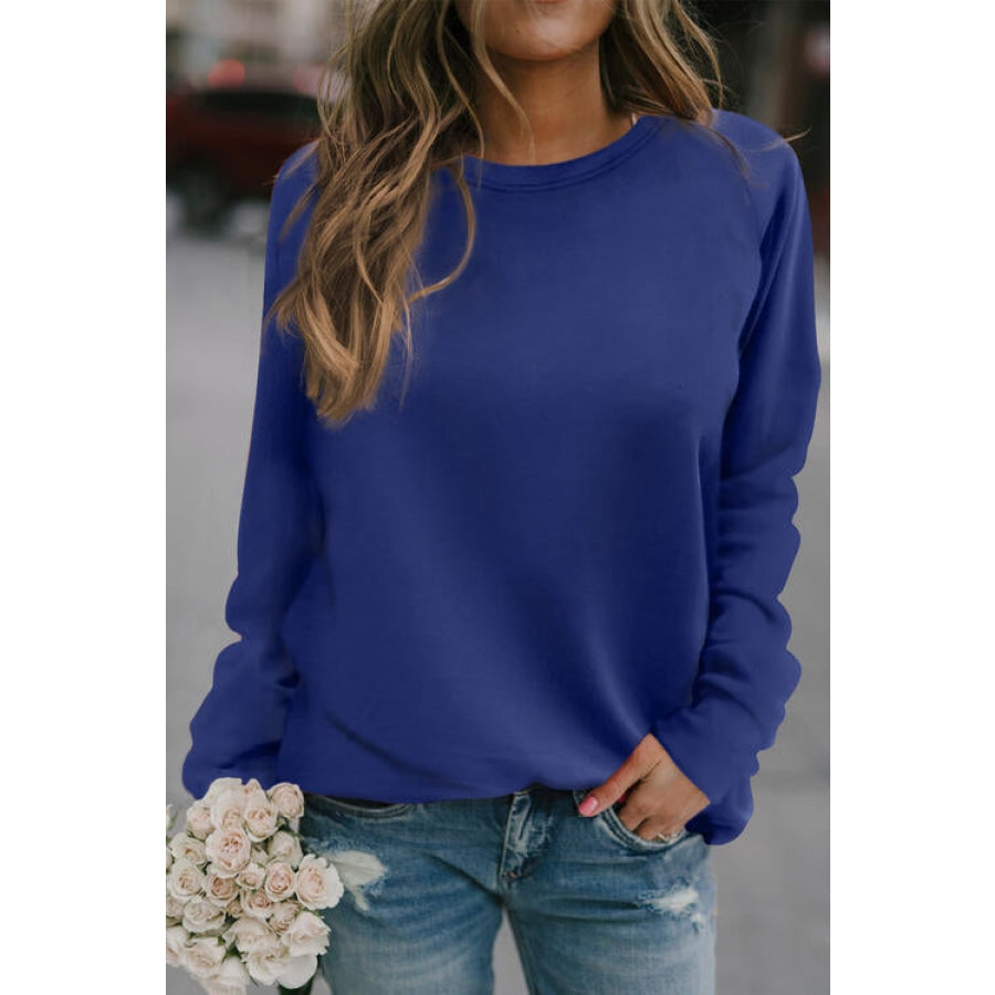 Round Neck Long Sleeve Sweatshirt Navy / S