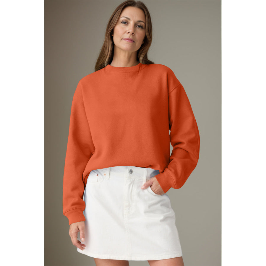 Round Neck Long Sleeve Sweatshirt Orange / S Apparel and Accessories