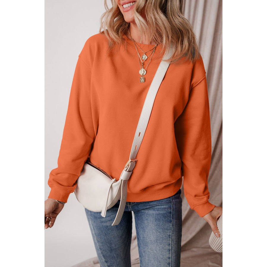 Round Neck Long Sleeve Sweatshirt Orange / S Apparel and Accessories