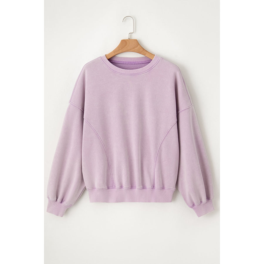 Round Neck Long Sleeve Sweatshirt Pink Purple / L Apparel and Accessories