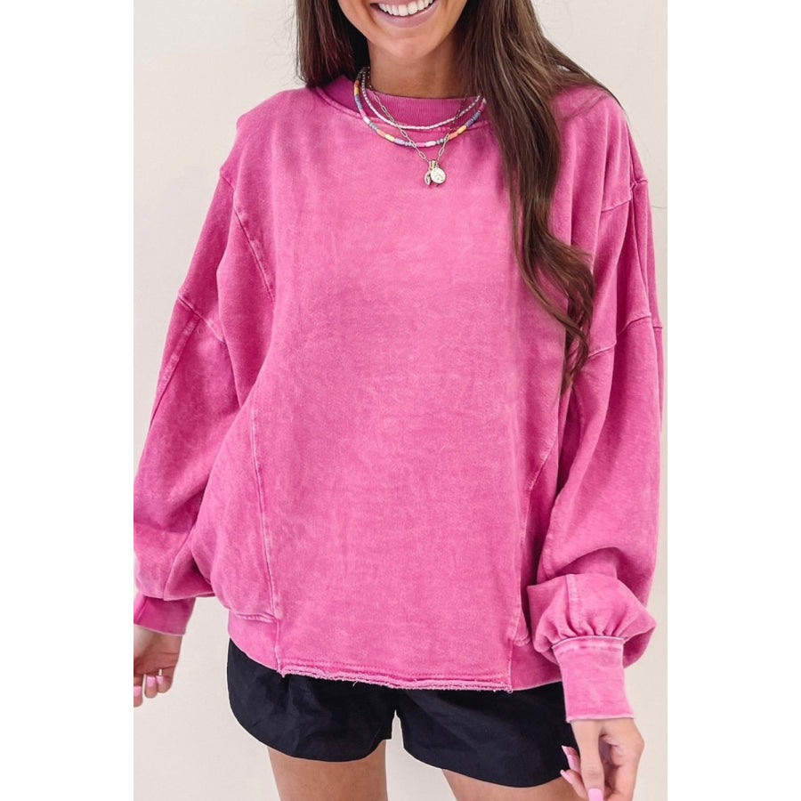 Round Neck Long Sleeve Sweatshirt Pink / S Apparel and Accessories