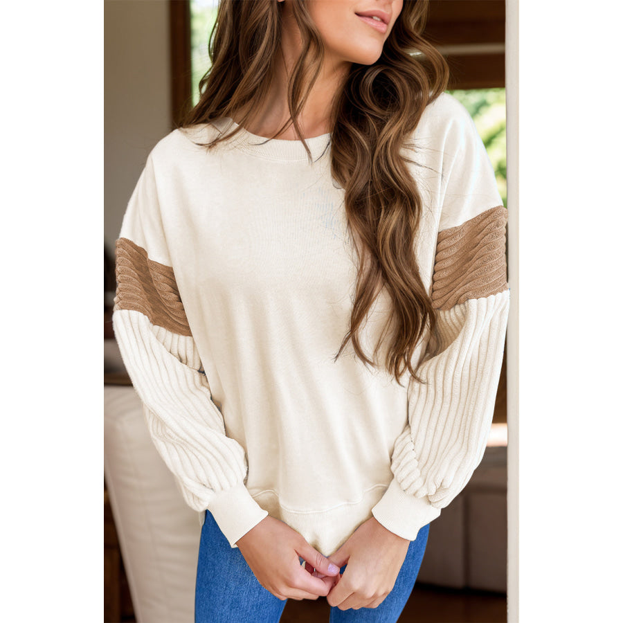 Round Neck Long Sleeve Sweatshirt Tan / S Apparel and Accessories