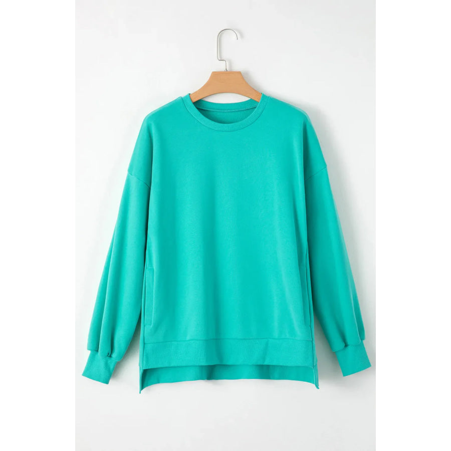 Round Neck Long Sleeve Sweatshirt Teal / S Apparel and Accessories