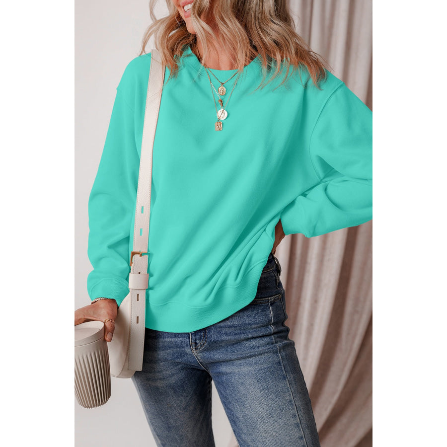 Round Neck Long Sleeve Sweatshirt Tiffany Blue / S Apparel and Accessories