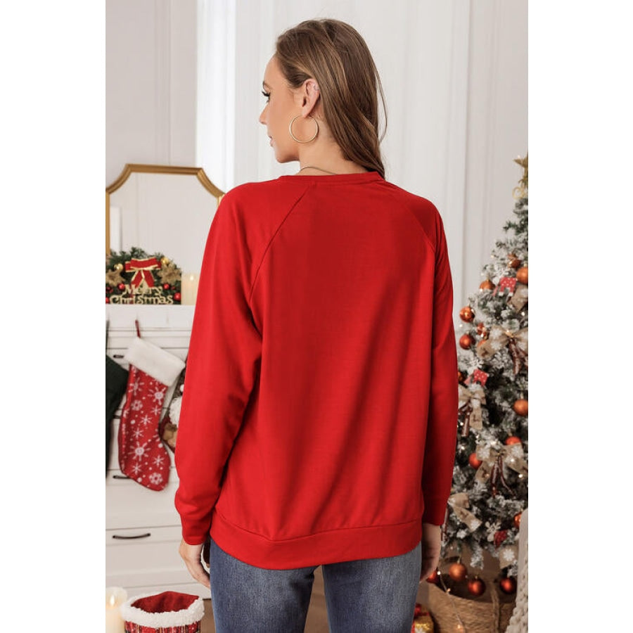 Round Neck Long Sleeve Sweatshirt Deep Red / S