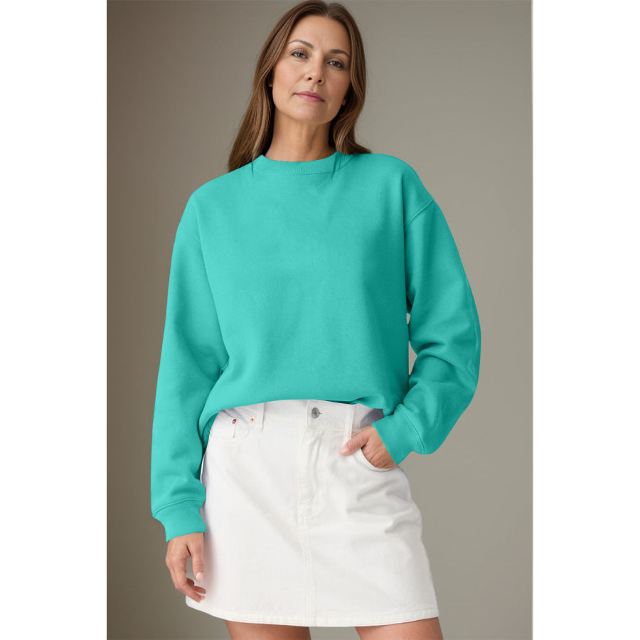 Round Neck Long Sleeve Sweatshirt Turquoise / S Apparel and Accessories