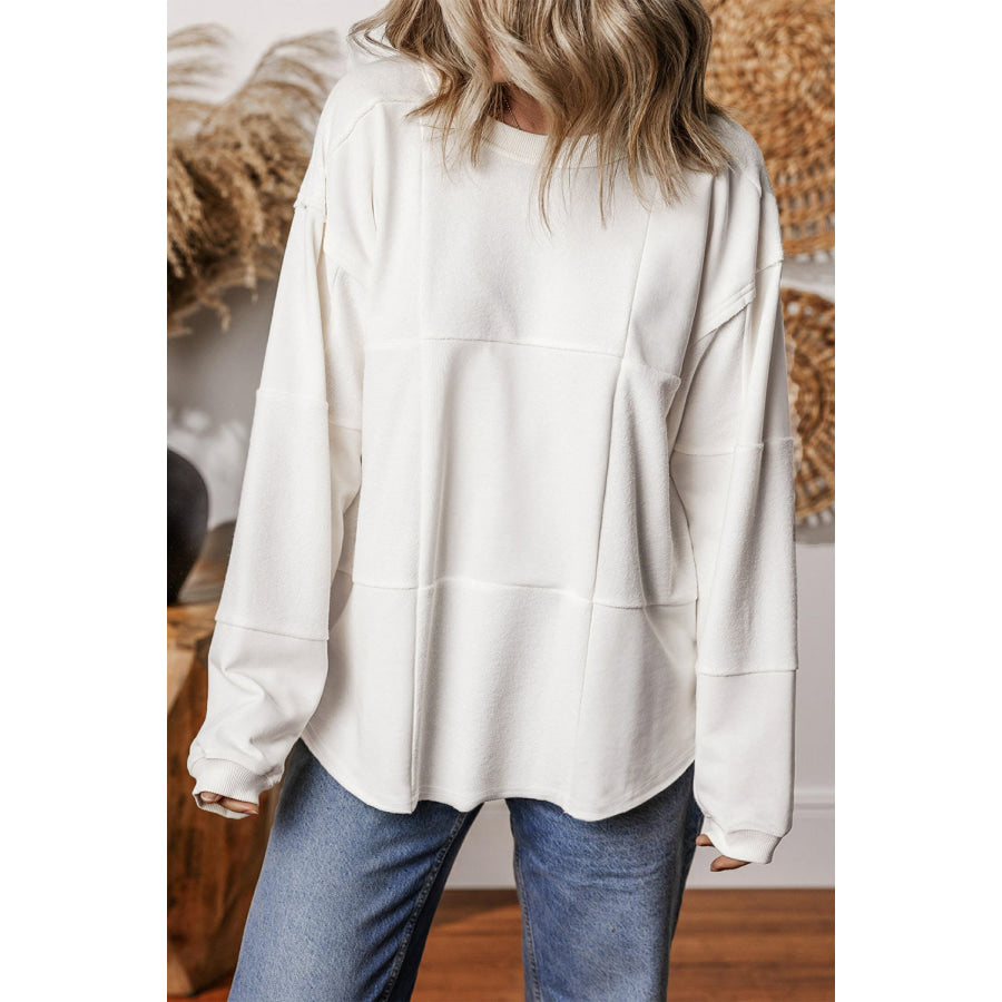 Round Neck Long Sleeve Sweatshirt White / S Apparel and Accessories