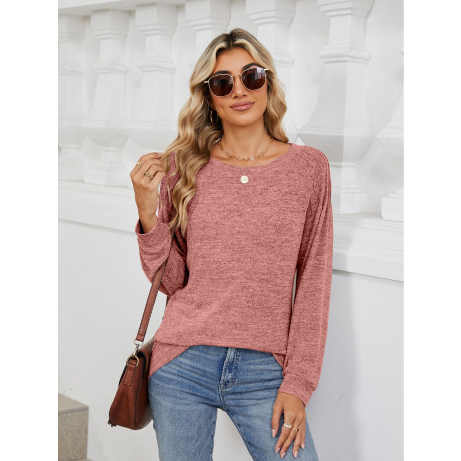 Round Neck Long Sleeve T-Shirt Apparel and Accessories