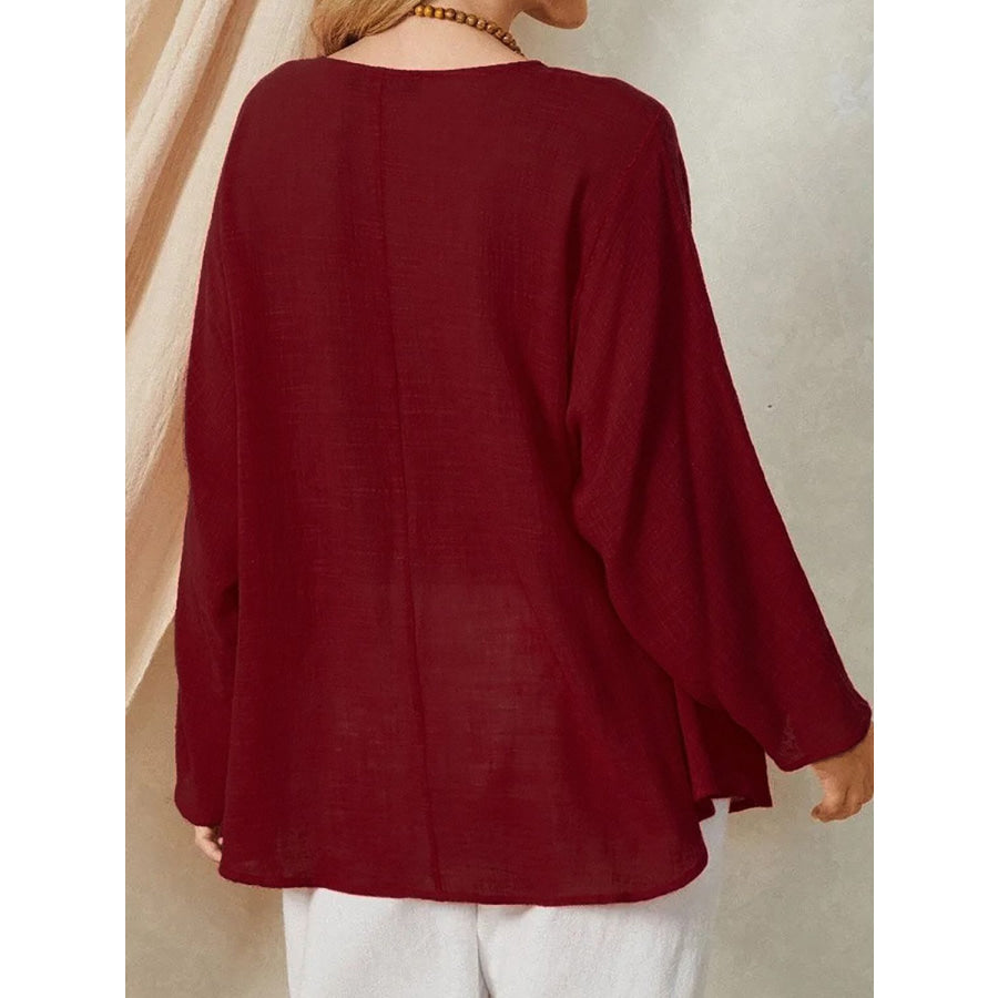 Round Neck Long Sleeve T-Shirt Burgundy / S Apparel and Accessories