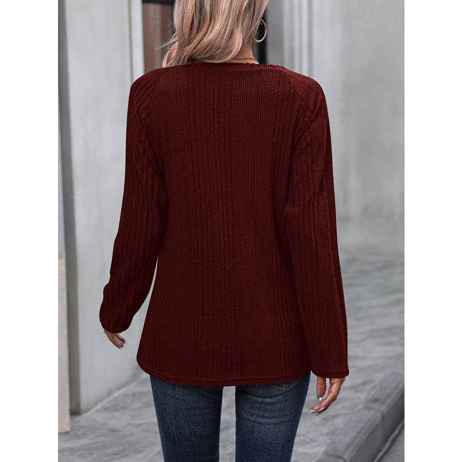 Round Neck Long Sleeve T-Shirt Burgundy / S Apparel and Accessories