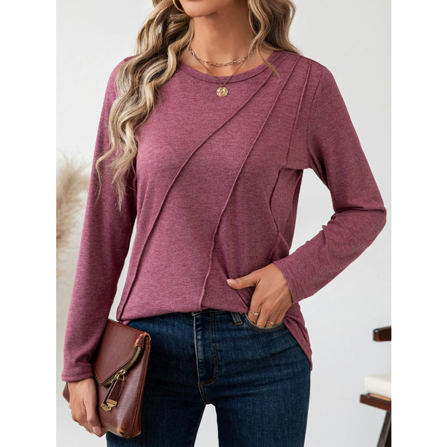 Round Neck Long Sleeve T-Shirt Apparel and Accessories