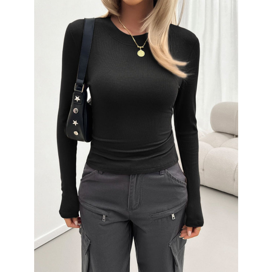 Round Neck Long Sleeve T-Shirt Apparel and Accessories