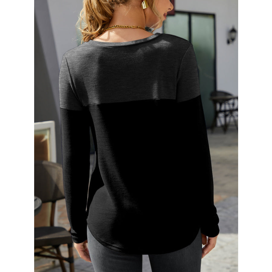 Round Neck Long Sleeve T-Shirt Black / S Apparel and Accessories