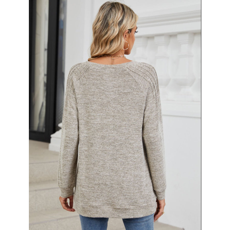 Round Neck Long Sleeve T-Shirt Khaki / S Apparel and Accessories