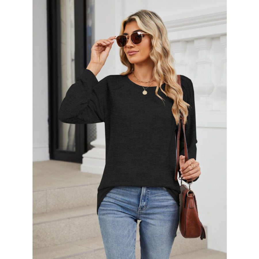 Round Neck Long Sleeve T-Shirt Apparel and Accessories