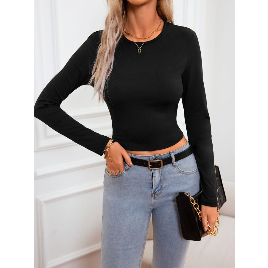 Round Neck Long Sleeve T-Shirt Apparel and Accessories