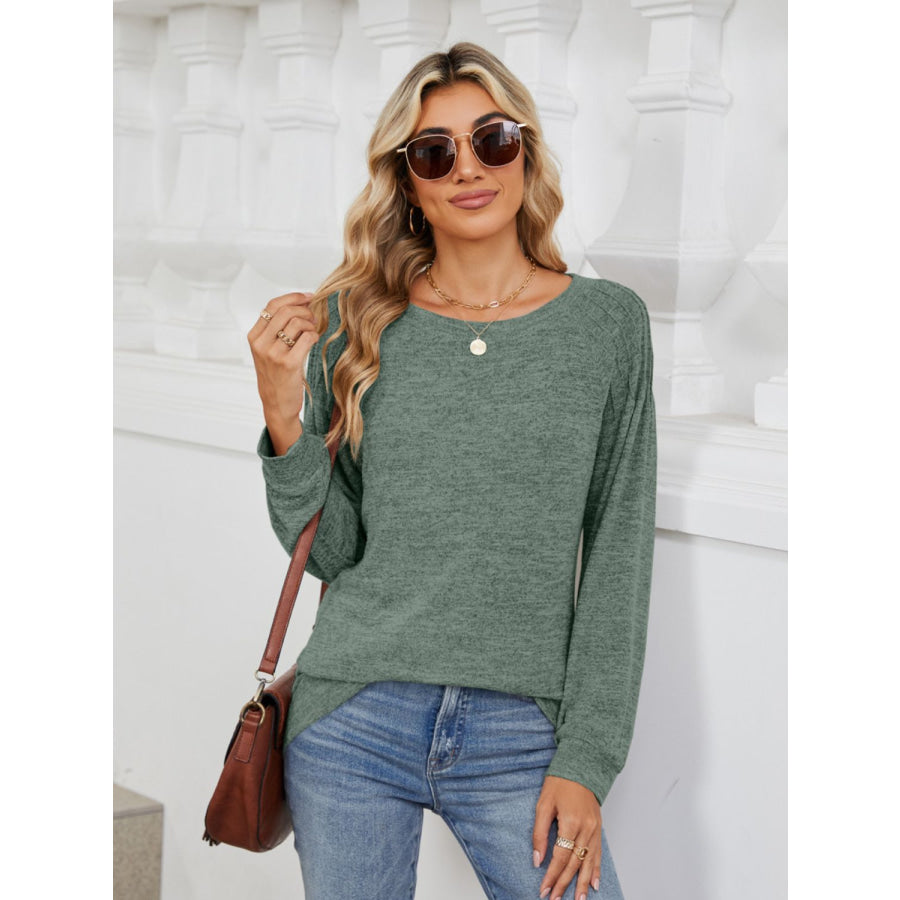 Round Neck Long Sleeve T-Shirt Apparel and Accessories