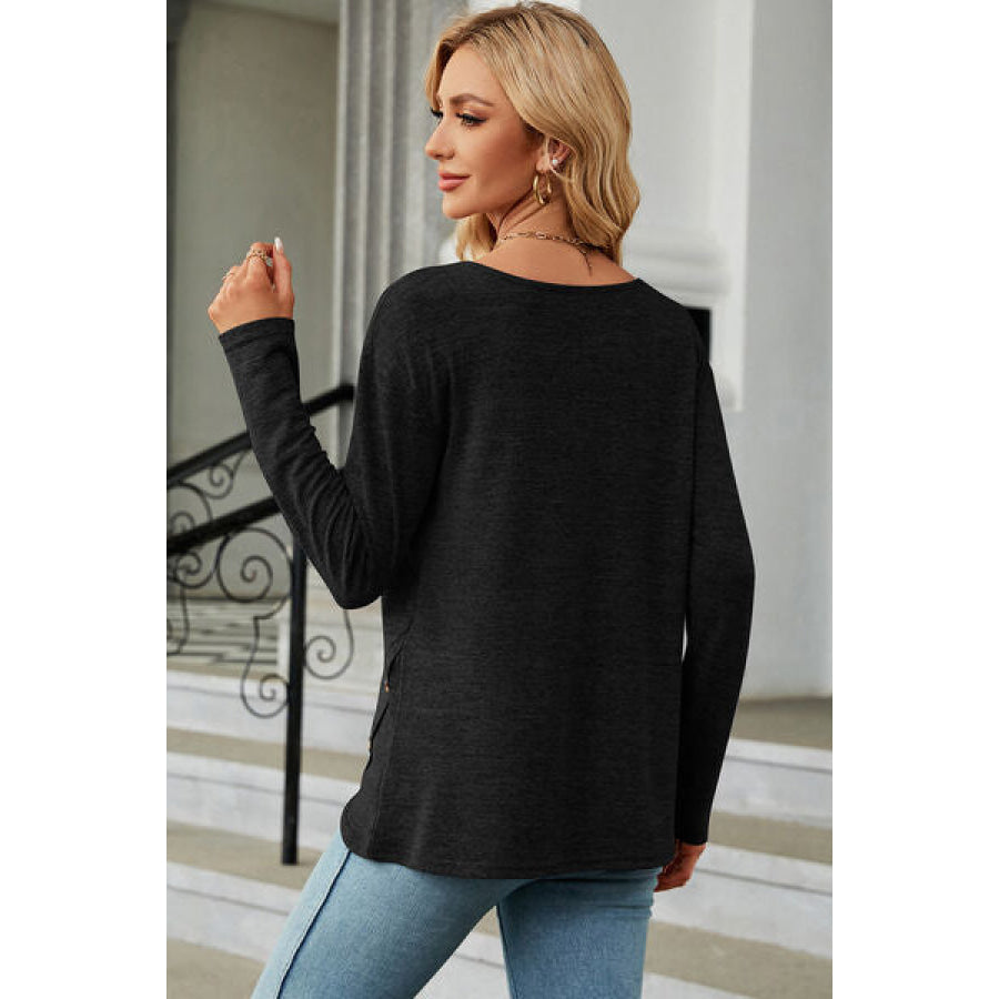 Round Neck Long Sleeve T - Shirt Black / S Apparel and Accessories