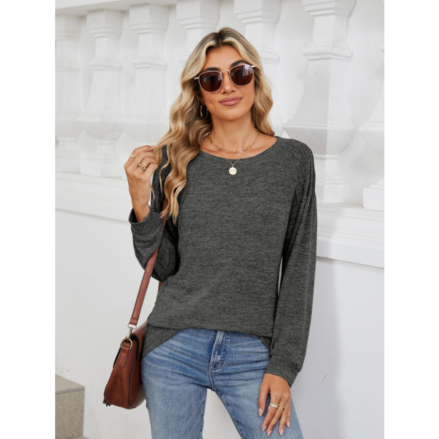 Round Neck Long Sleeve T-Shirt Apparel and Accessories