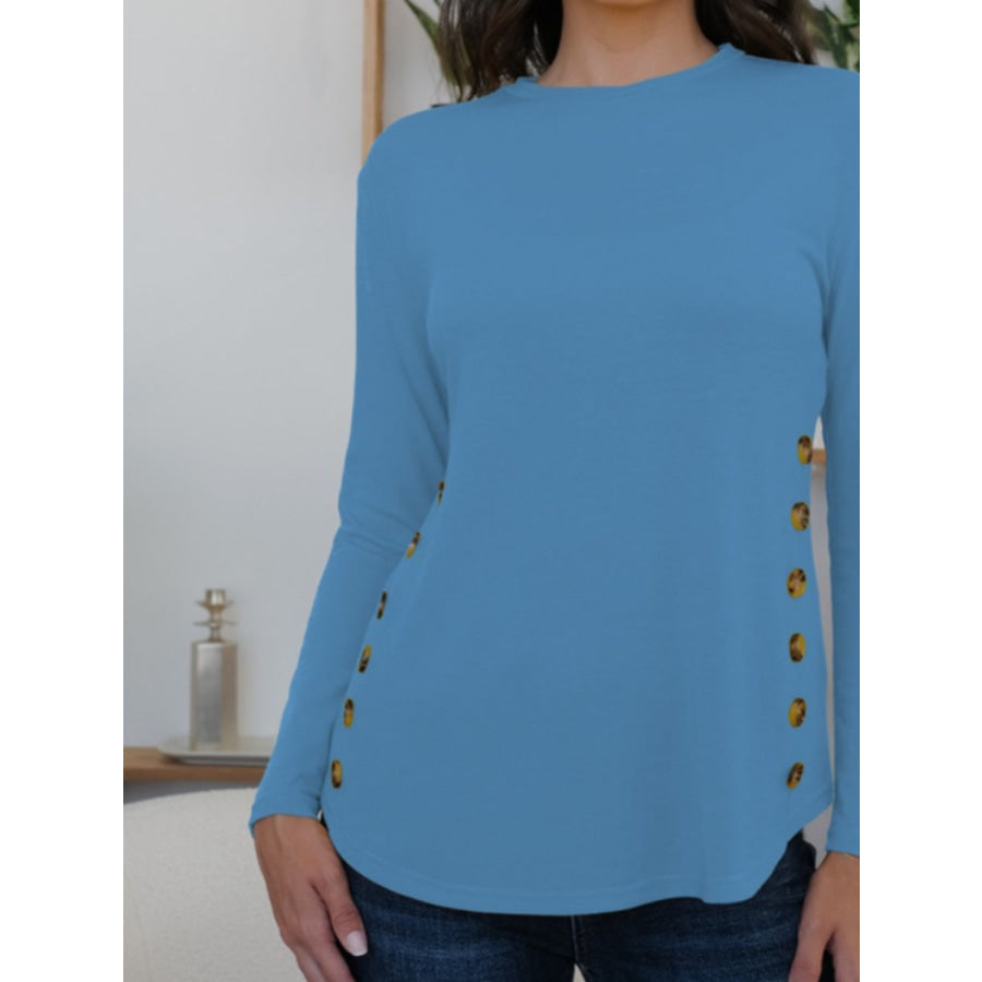 Round Neck Long Sleeve T-Shirt Apparel and Accessories