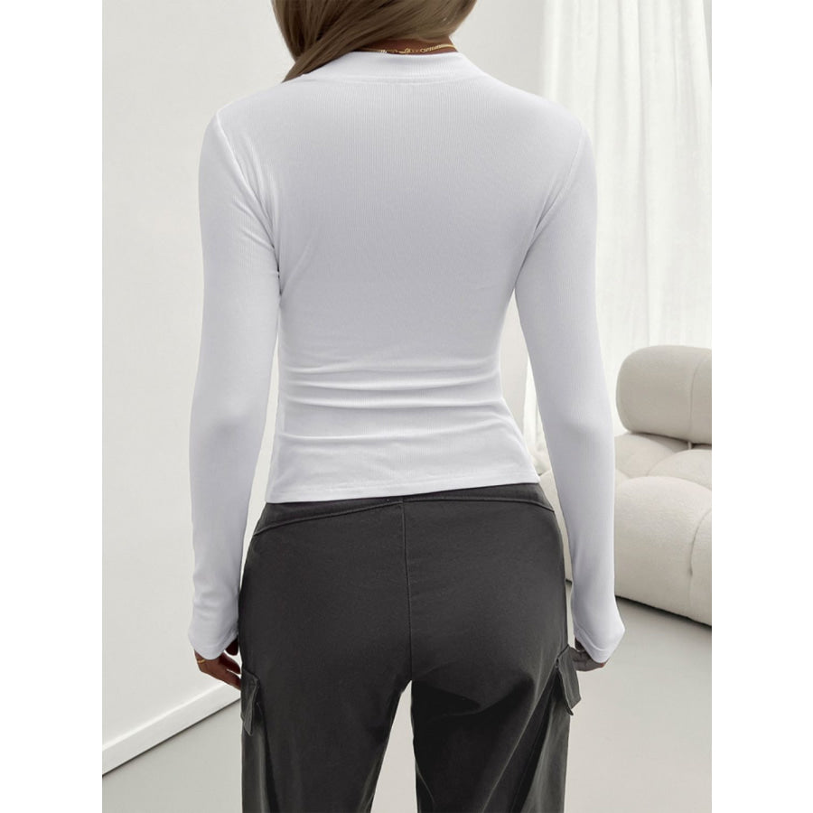 Round Neck Long Sleeve T-Shirt White / S Apparel and Accessories