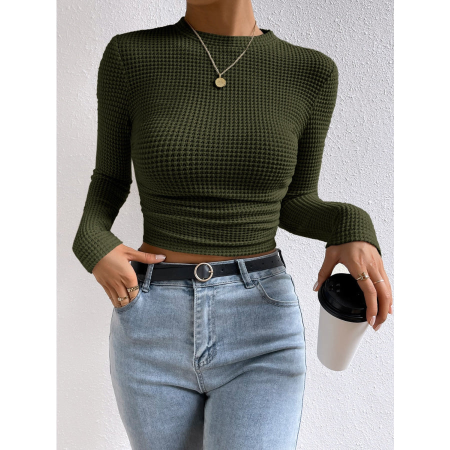 Round Neck Long Sleeve T-Shirt Army Green / S Apparel and Accessories