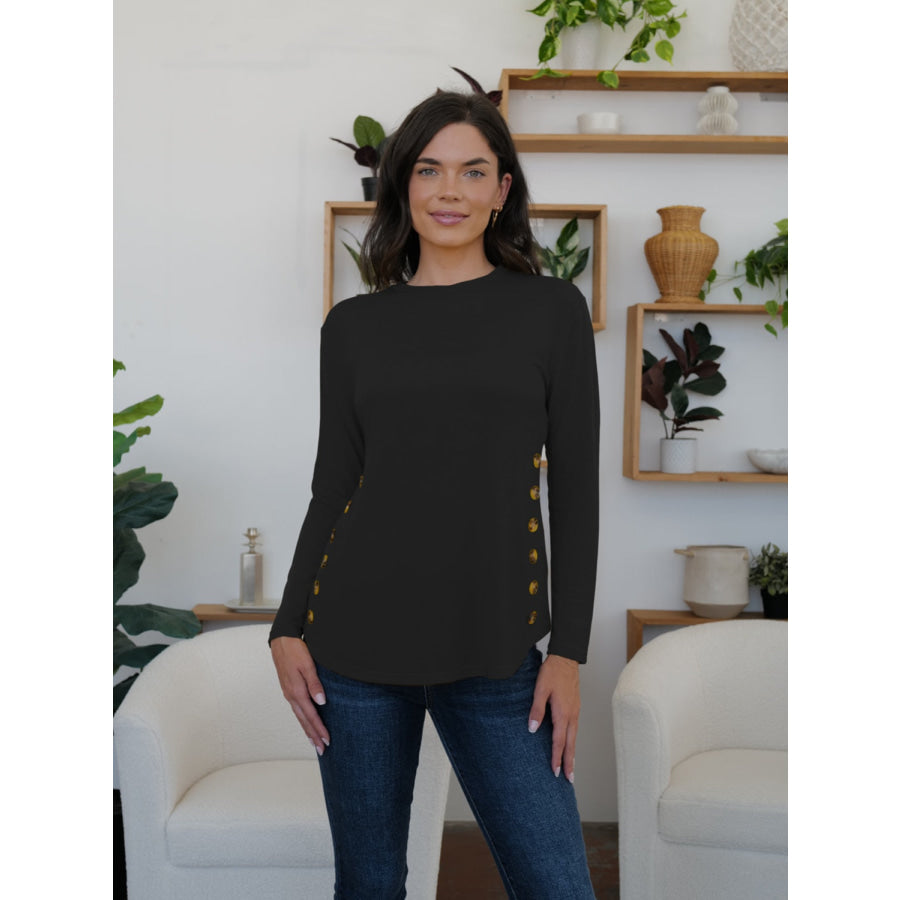 Round Neck Long Sleeve T-Shirt Black / S Apparel and Accessories