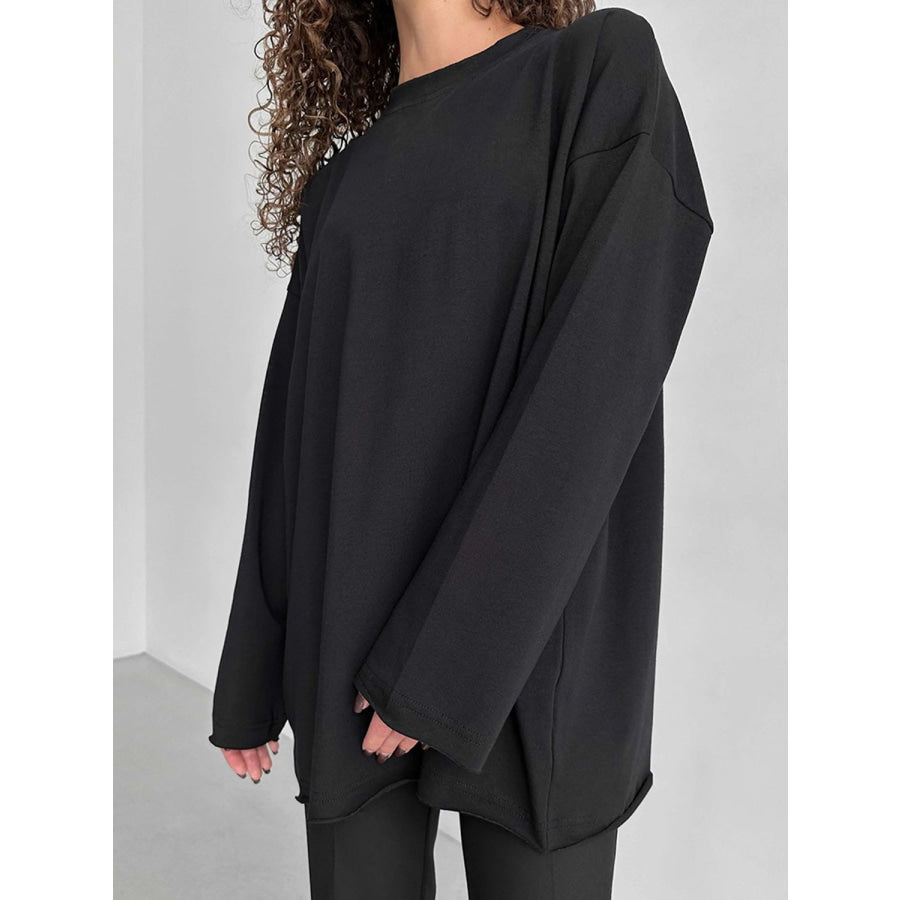 Round Neck Long Sleeve T-Shirt Black / S Apparel and Accessories