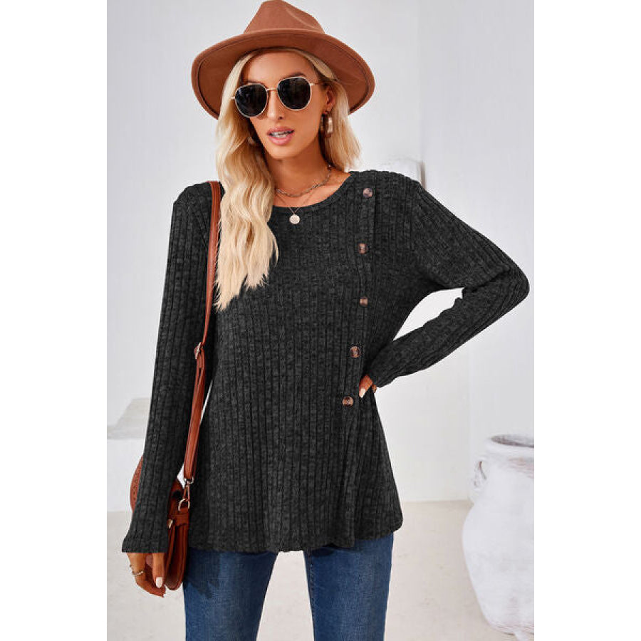 Round Neck Long Sleeve T - Shirt Black / S Apparel and Accessories