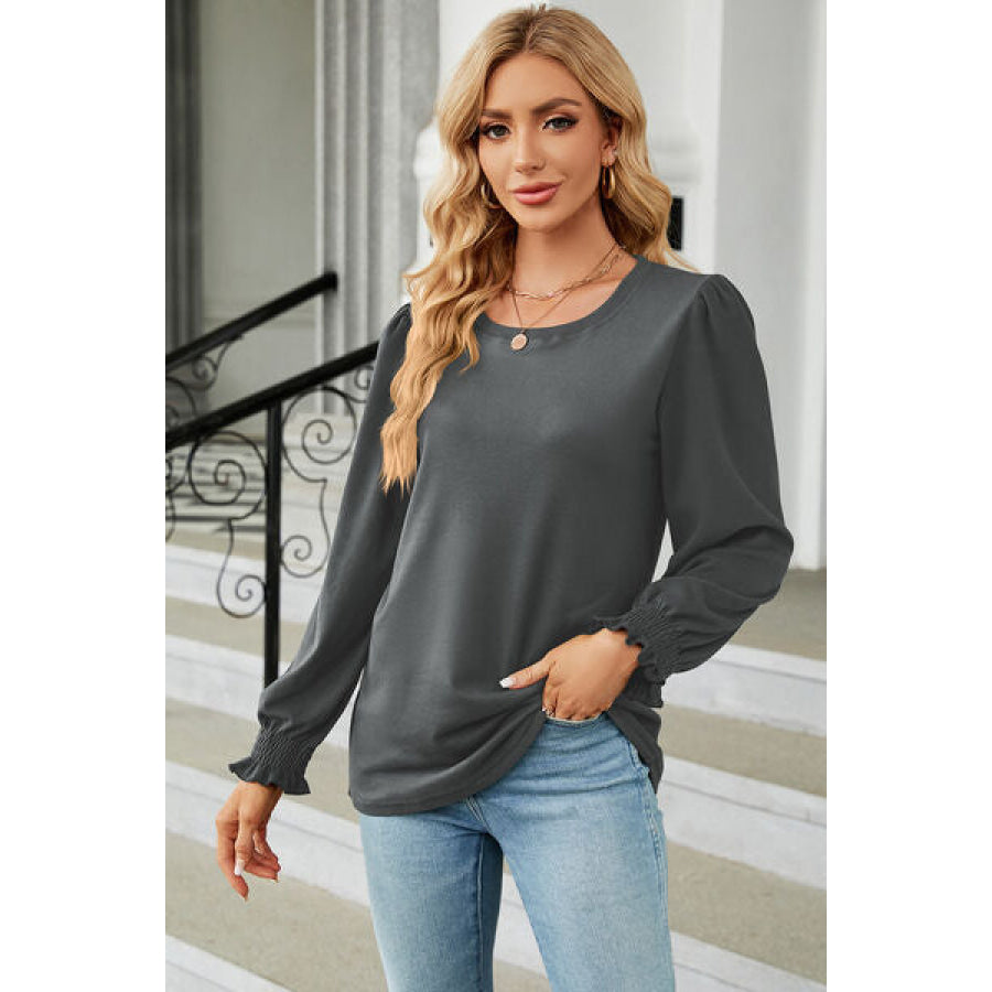 Round Neck Long Sleeve T - Shirt Black / S Apparel and Accessories
