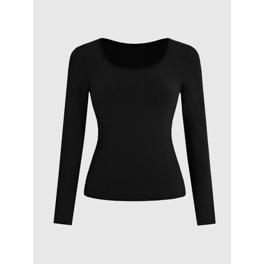 Round Neck Long Sleeve T-Shirt Black / S Apparel and Accessories