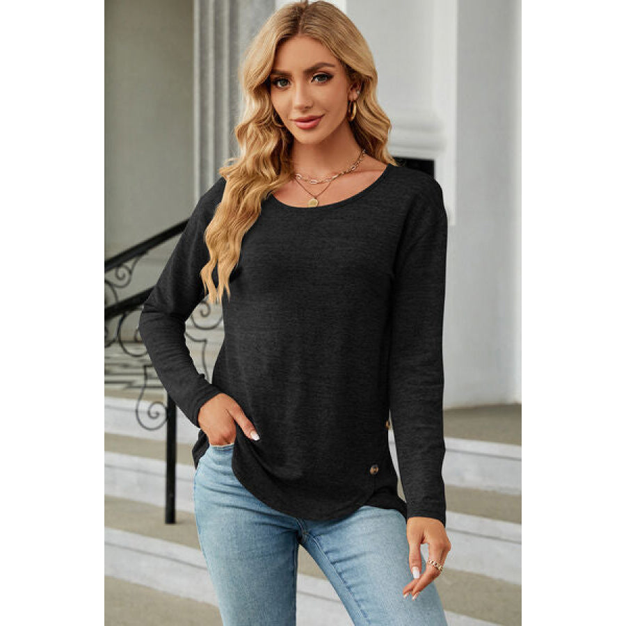 Round Neck Long Sleeve T - Shirt Black / S Apparel and Accessories
