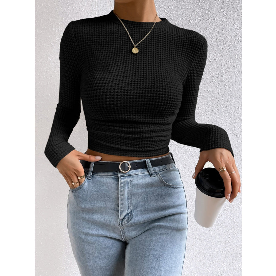 Round Neck Long Sleeve T-Shirt Black / S Apparel and Accessories