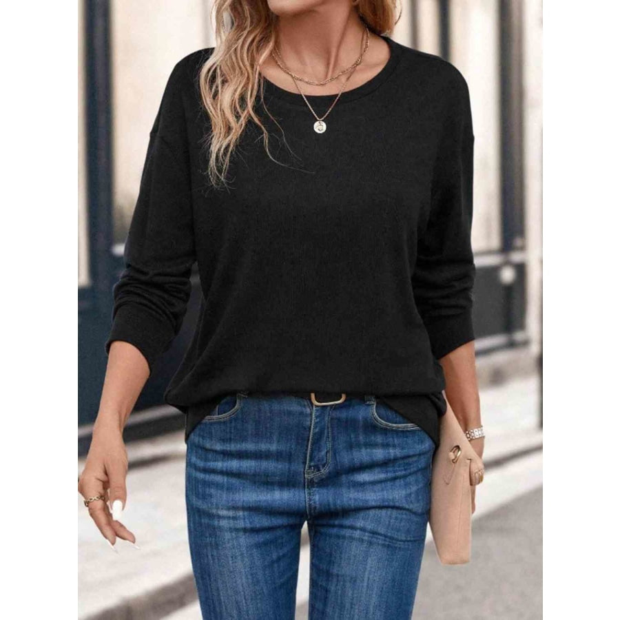 Round Neck Long Sleeve T-Shirt Black / S